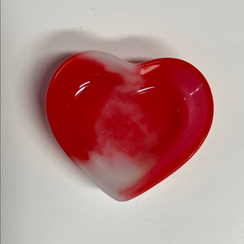 ❤️ 2 for $20 Handmade Heart-Shaped Red and White Trinket Dish.